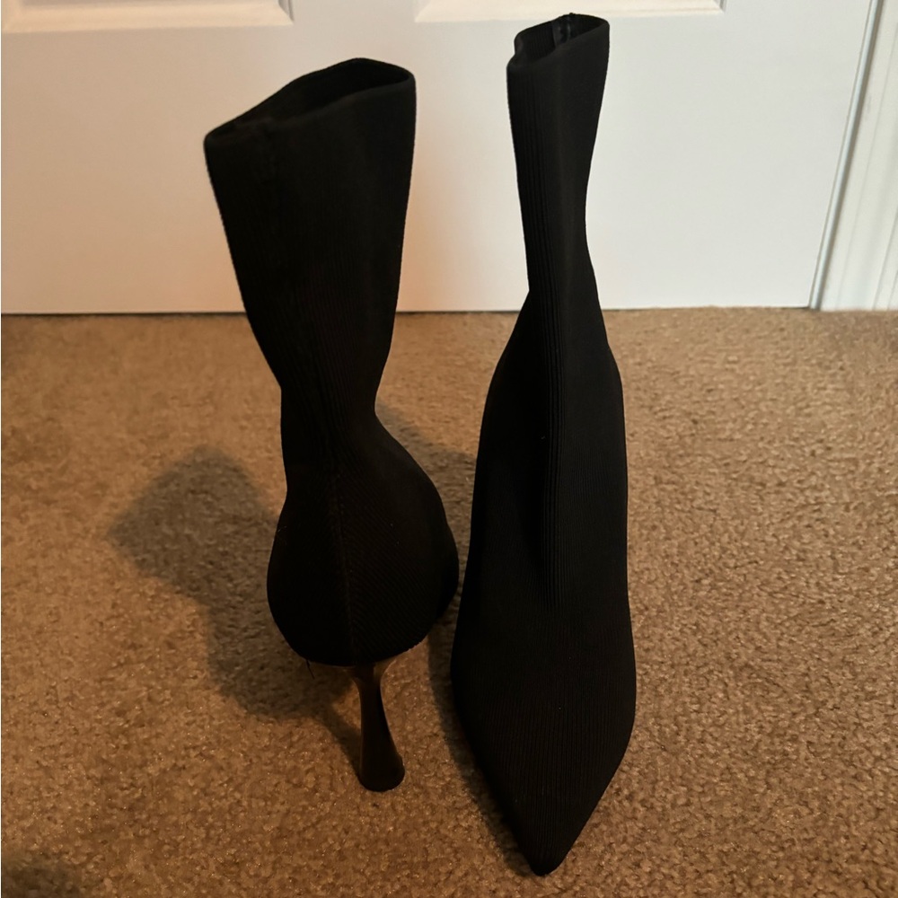 Black stiletto pointed toe sock booties
